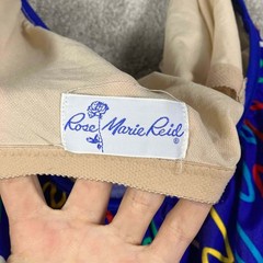 Vintage 80s Rose Marie Reid Abstract Squiggle Tankini Swim Top Blue Size 12