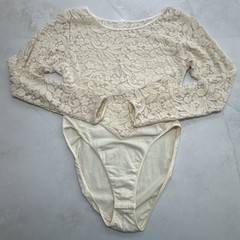 Vintage Victoria’s Secret Lace Bodysuit Ivory Sheer Long Sleeve USA Small