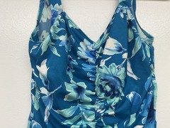 Vintage Gabar Floral Blue Nylon Blend One Piece Bathing Suit Swimsuit Size 12