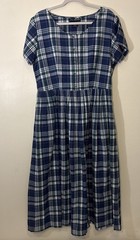 JG Hook Blue Plaid Midi Dress Size 14 Short Sleeve Button Front With Pockets