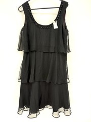 Vintage Mayvens of California Black Chiffon Tiered Beaded Dress Size 11 Flapper