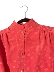 1980s True Vintage Coral Blouse With Botanical Details Size 14 Long Sleeve