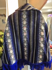 Vintage 1970s Cobalt Blue Aztec Blue Free Size Poncho Shawl Western