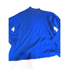 Vintage BFA Classics Beaded Sweater XL Royal Blue Ramie Cotton 90s Grandma Core