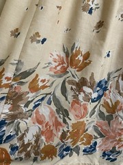 Vintage St. Michael UK Cotton Flow Skirt Cream Multicolor Floral Button 25in