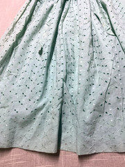 Vintage Dress 1950s Eyelet Midi Sundress Teal Blue Retro Sleeveless Button Up