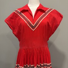 Vintage 60s Square Dance Dress Rockabilly Swing Western Red
