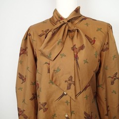 vtg Jantzen Women’s Button-Up Shirt birds Tie Neck blouse top sz 12