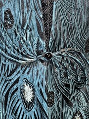 DRAGON SILK Teal/Black Silk Jacket Blazer PEACOCK Pattern Beading BEAUTIFUL