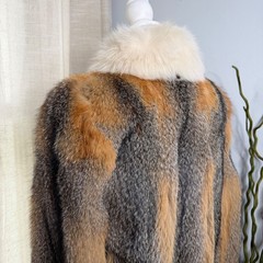 Vintage Red Fox Fur Coat Mid Length Glam Winter White Gray Lined Women’s Medium