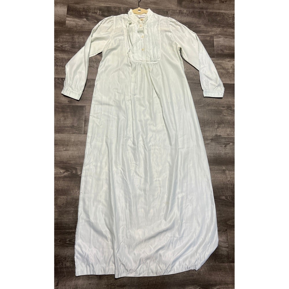 Vintage Character Nightgown Womens Small White Long Sleeve Pleated Bib Maxi Gown