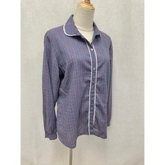Shirley of Atlanta 70s Plaid Lace Trim Blouse Womens Size 38 Blue Red Vintage