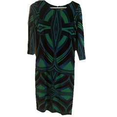 Vintage 90’s J. Taylor Dress Green Blue Geometric 3/4 Sleeve Zipper Back Sz 6/8
