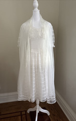 Vtg Michelene White 3/4 Length Nylon Peignoir Set Chemise Slip & Gown 34 (S)