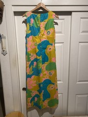VINTAGE ALICE POLYNESIAN FASHIONS HAWAIIAN FLORAL SLEEVLESS RETRO MOD MAXI DRESS