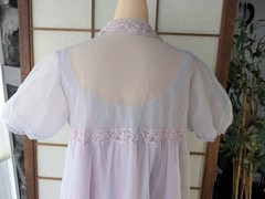 Vtg Gotham Gold Stripe Peignoir Set Blue Chiffon over Lilac Nylon Sz S/M 1950s