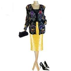 VINTAGE 1980’S AVALON BLACK & MULTI COLOR SEQUINS SILK JACKET SIZE XL