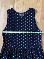 Vintage 1980s Eddie Bauer Black Corduroy Floral Print Cottagecore Jumper Dress L