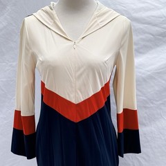 Vtg 70s LeVoys Red White Blue Lounge Dress Zip Hood USA Sporty Glam Chevron RARE