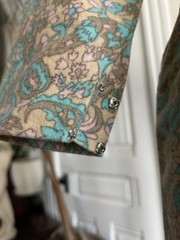 VTG 50’s 60’s Yellow & Teal Sheath Dress Abstract Pattern Cheongsam Qipao sz SM
