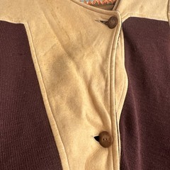 Vintage 1930s Two Tone Blonde Suede & Maroon Knit Sweater Cardigan Jacket 1940s