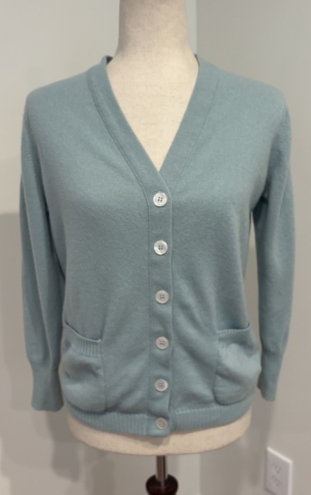 Dalton 100% Cashmere Cardigan Sweater Pockets Blue True Vintage Women’s 38 S/M