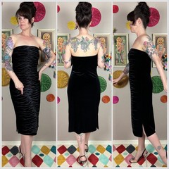 Vintage Y2K Black Strapless Velvet Silver Glitter Tiger Stripe Dress | 34” Waist
