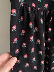 Vintage 1980s Eddie Bauer Black Corduroy Floral Print Cottagecore Jumper Dress L