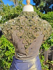 Vtg SILK TAFFETA VELVET Designer Formal Gown Dress Artichoke Green Elevated 6