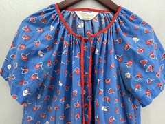 Muumuu Dress Komar Large Blue Floral 70s Lounge Wear Pocket VTG No Size Tag