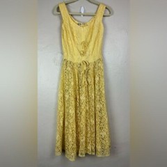 1950s GiGi Young Originals Yellow Lace Sleeveless Dress Women’s Small