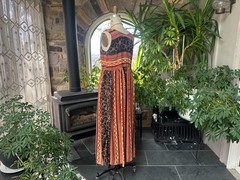 Vintage 1990s Brown Floral and Geometric Rayon Midi Dress Sita