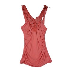 Peep Studio Vintage Coral Pink Crochet Back Tank Top Women’s Medium Y2K