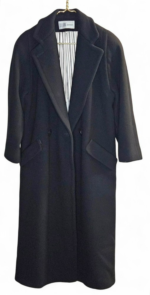Vintage Bill Blass Signature Black Wool Long Overcoat 90s Designer Classic Coat