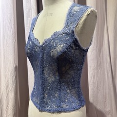Vintage Ann Ferriday Netted Cotton Lace Hook N Eye Unlined Corset Top M/ L