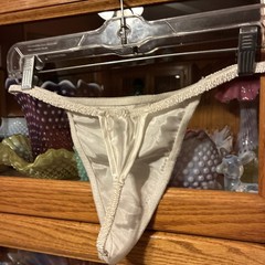 Vintage White Glossy Satin G String Panties Panty M Sleek Sexy 13-20