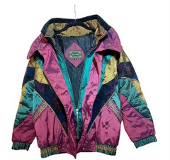 Vtg 90s Iridescent Patchwork Velvet Tapestry Full Zip Puffer Jacket Women’s XS