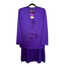 Vintage Chad Stevens Skirt Suit 12 Purple 2pc Blazer Pleated Skirt Jacquard USA