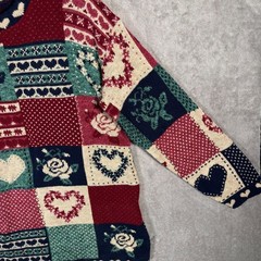 Classic Elements Vintage 90s Patchwork Heart Rose Knit Sweater Petite Large USA