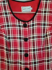 MISTY LANE ILGWU Union Label Red Black White PLAID Midi DRESSS Vtg 80s Sz 4