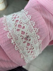 Vintage 60s 70s Pink Ribbed Mod Maxi Long Sheath Dress Crochet Lace Belt M/L