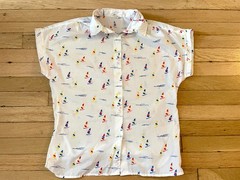 Vintage Women 70s Country Suburbans Sailboat Print Button-Up Shirt 14 Sleeveless