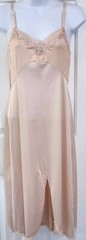 Vtg ShadowLine Beige Full Slip Sz 34 Tall Nylon Lace Nightgown Lingerie USA