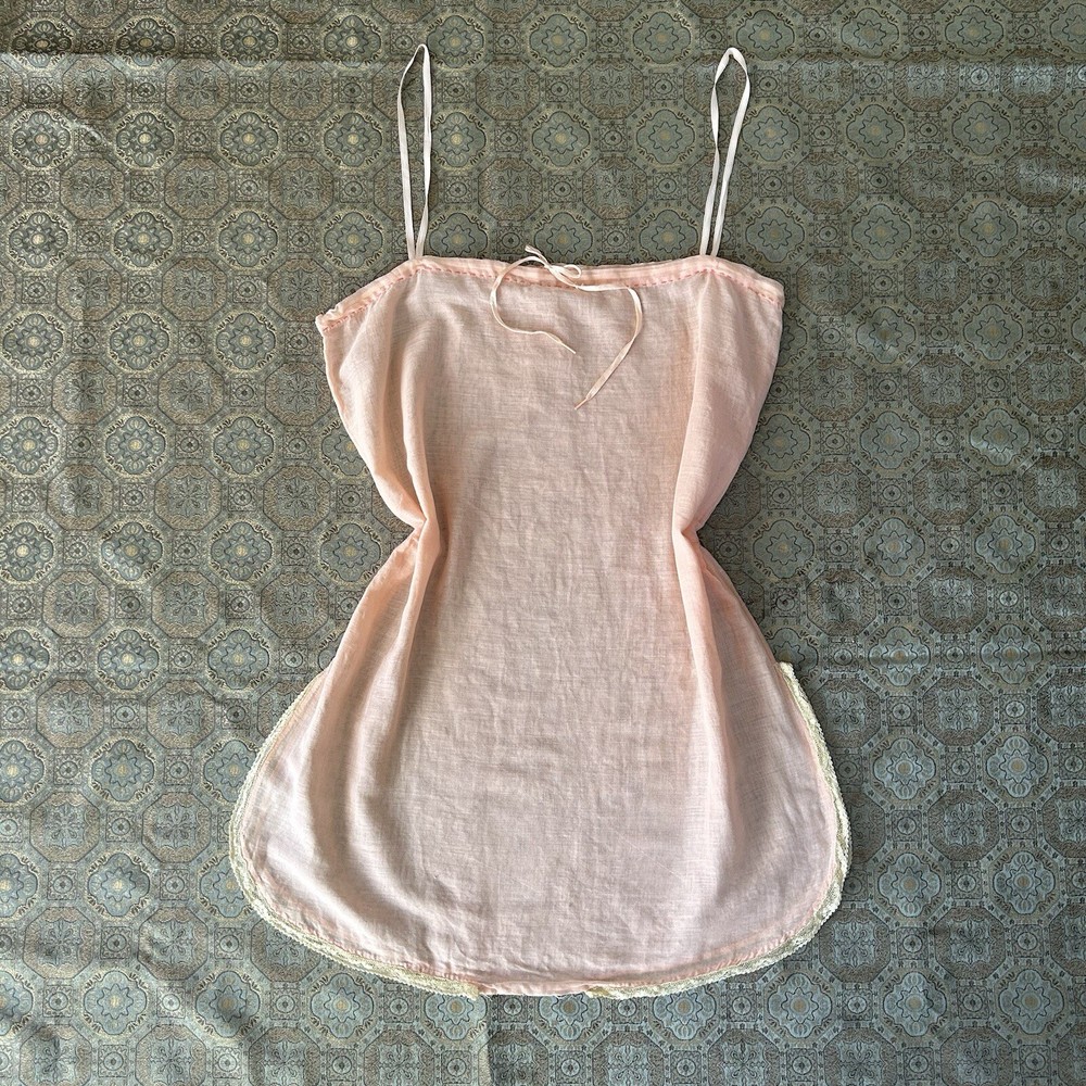 Vintage 1920s 20s Pink Cotton Teddy Slip Step In Lace Tap Shorts Lingerie Bow