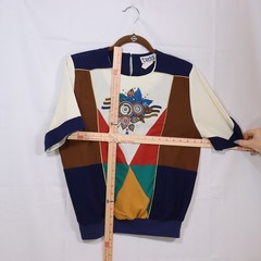 Teddi Colorblock Blouse L Multicolor Womens Vintage Geometric Art Deco Top