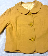 Vintage Skirt Suit Yellow Wool 60s Two Piece Set Handmade Retro Cropped Jacket
