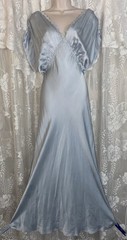 Vtg 40’s RARE sz 42 Tall 60″ Ice Blue SILK Barbizon Ariel Nightgown satin dosche