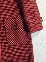 Vintage 60s PENGUIN FASHION Wool Overcoat Black Red Check Womens Sz 12 Button-Up