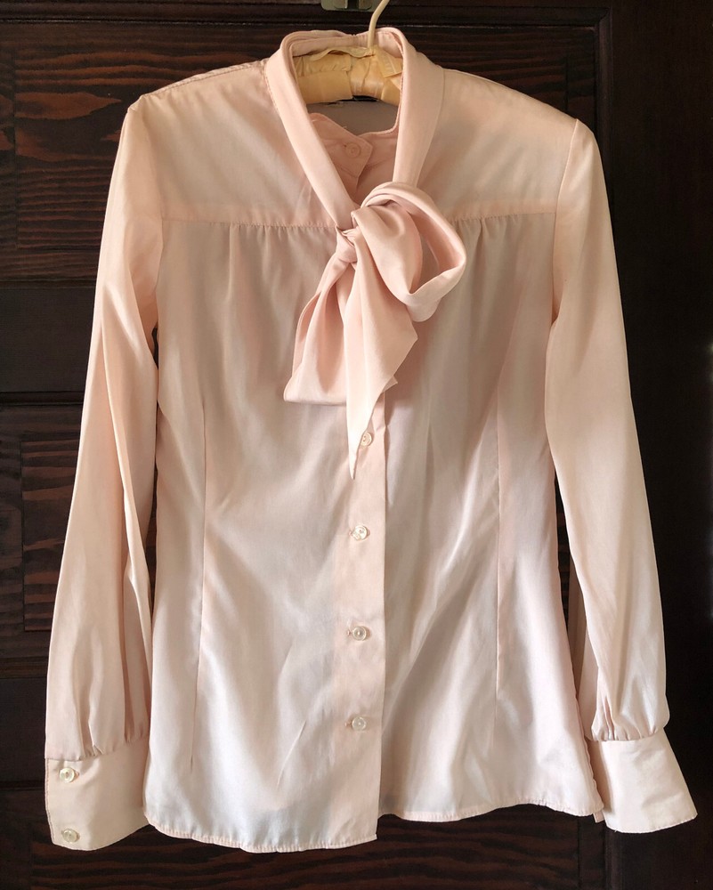 Vintage 80’s Patty Woodard Shirt Light Pink Neck Scarf Gathered Bust Aprox S