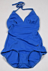 Vintage Swimsuit Jantzen Size 12 70s Ocean Blue Textured Full Cover Made USA